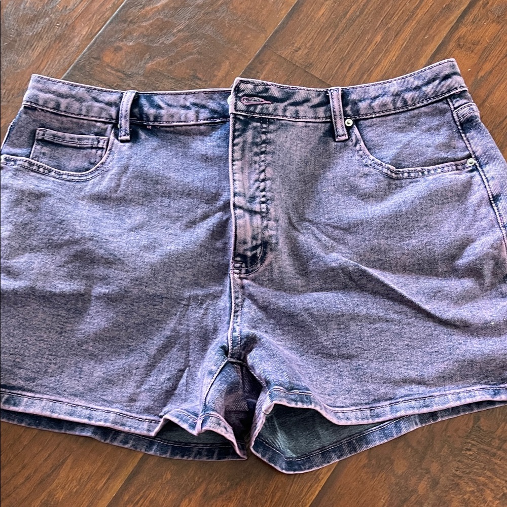 Time and Tru Washed Purple High-Rise Denim Shorts